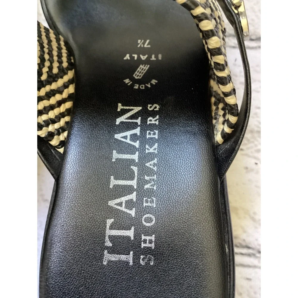 Italian Shoemakers Black Woven Wedge Sandals Platform Toe Loop Slides Size 7.5